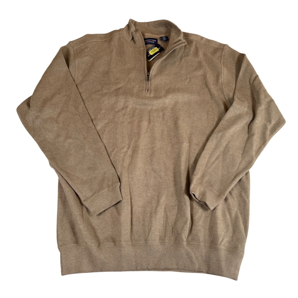 Roundtree & Yorke Mens 2XLT Tan Khaki Cotton Quarter Zip Pullover Sweater NWT